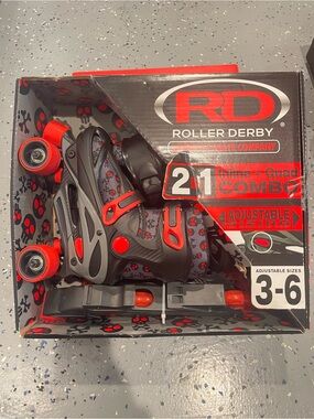 Kids 2-in-1 Adjustable Inline and Quad Skates - Black & Red